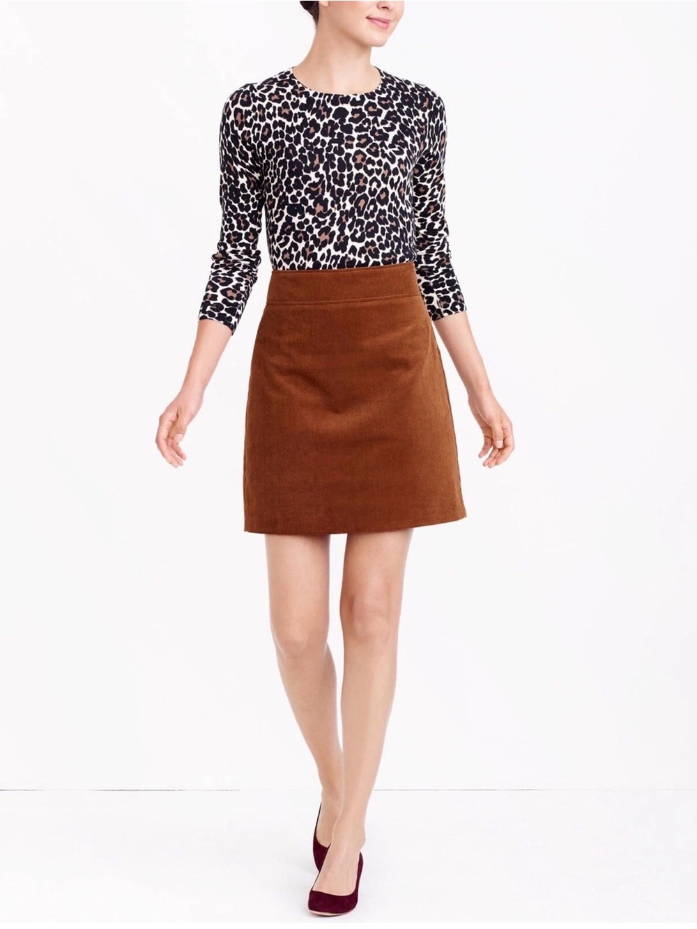 J. Crew Rust Brown Rust Tobacco Coffee Mini A-Line Corduroy Skirt size 6 tall